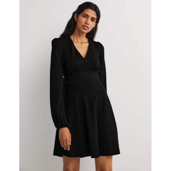 Boden Black V-Neck Jersey Tea Casual Dress NWT Sz 10 - Picture 1 of 11